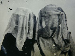 Mourning Women Antique Tintype Photo Covered Head Veiled Hidden Face Vintage 6