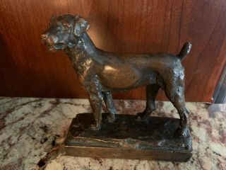 Antique Pompeian Bronze Clad Airedale Terrier Dog Paul Herzel Sculpture Bookend