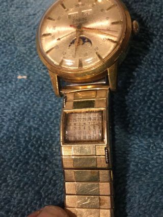 Vintage Antique Zodiac Automatic Triple Moonphase Watch Gold Speidel 6