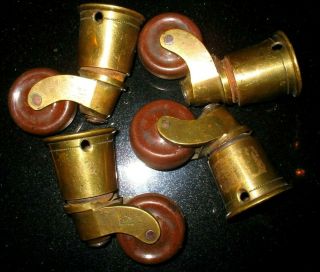 Large Set X4 Antique Victorian/edwardian Brass And Ceramic Castors