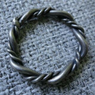 Ancient Viking Norse Scandinavian Twisted Silver Finger Ring Circa 800 - 1100 Ad