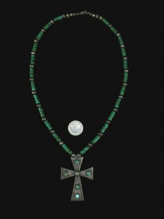 Navajo Cross Necklace - Coin Silver And Turquoise