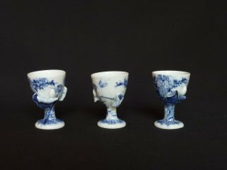 3x Antique Japanese Arita Porcelain Blue And White Egg Cups