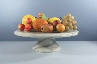 Vintage Alabaster Marble Italy Pedestal Fruit Bowl / Cake Stand For Stone Fruit