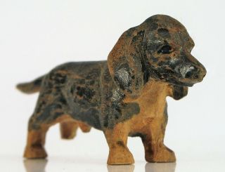 Antique Folk Art Hand Carved Wood Miniature Hot Dog Figurine Dachshund Weiner