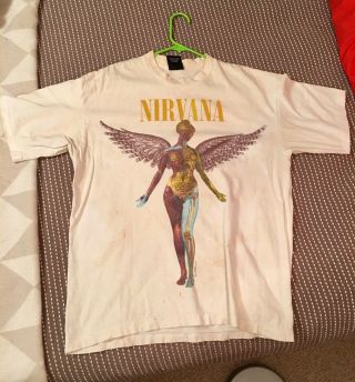 Vintage Nirvana In Utero Band T - Shirt - Giant Label Vtg 90s 1993