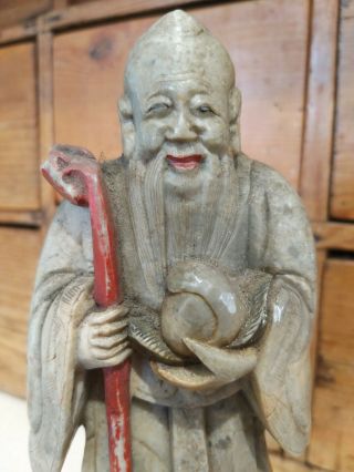 Antique Oriental Soapstone Figure Of Shou Lao Chinese Diety Of Longevity.