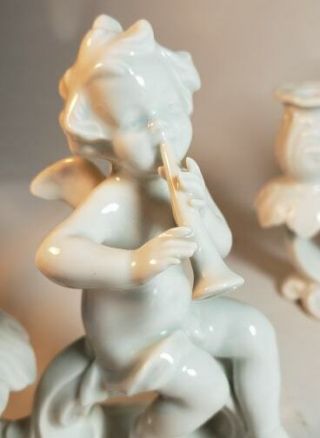 Pair German Putti Cherub White Porcelain Figurines Candle Holders by Alka 2