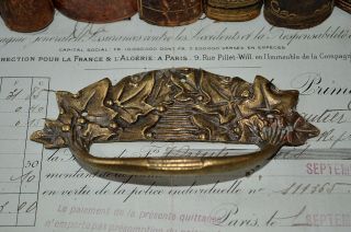 Antique French Drawer Pull Handle Leaf Pattern Gilt Brass