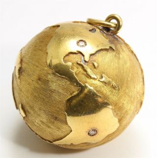 Vintage Large 14k Yellow Gold Diamond Globe Earth Pendant Heavy 20g