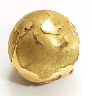 Vintage LARGE 14k Yellow Gold Diamond Globe Earth Pendant HEAVY 20g 4