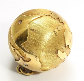 Vintage LARGE 14k Yellow Gold Diamond Globe Earth Pendant HEAVY 20g 5