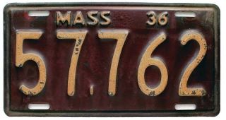 Massachusetts 1936 5 - Digit Shorty License Plate,  57762,  Antique,  Garage Sign