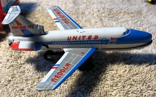 Vintage United Airlines Tin Friction Toy Set Plane & Truck Made In Japan 3