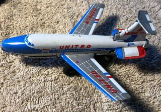 Vintage United Airlines Tin Friction Toy Set Plane & Truck Made In Japan 4