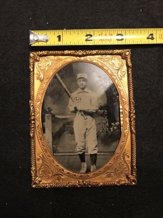 Antique Tintype Photo Baseball Player Holding Bat In Uniform