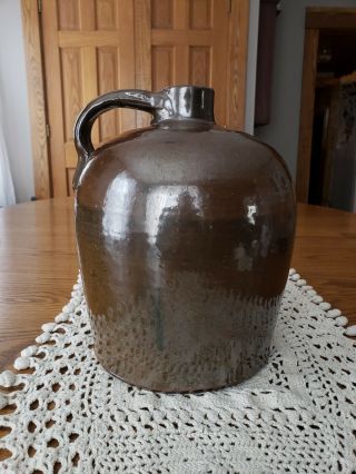 Antique Beehive Brown Glaze Stoneware Jug W/handle 9.  75 " T×7.  5 " W