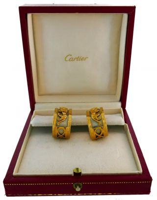 CARTIER Yellow Gold Hoop EARRINGS Authentic Signed 3