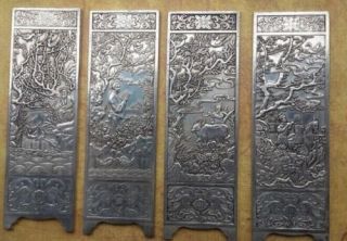 Decorated Miao Silver Carving China " 渔樵耕读 " 4 Famous Belle Screen