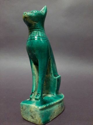 Ancient Egyptian Antiques Bastet Cat Pharaoh Ubasti Statue Glazed Stone Egypt Bc
