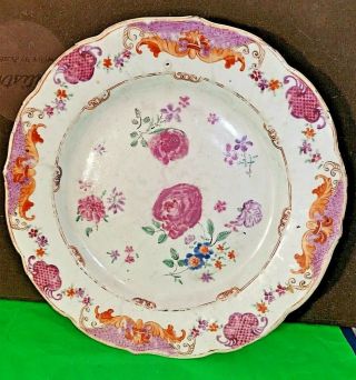 Chinese Antique 18th C Porcelain Famille Rose Plate Dish With Pink Scales