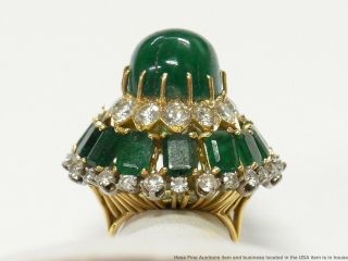 BIG 28ct Natural Emerald 6.  30ct Fine Diamond 18k Gold Ring 50 ' s Giant Statement 6