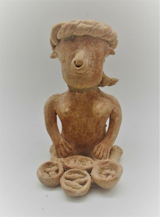 Scarce Ancient Mayan Pre Columbian Terracotta Seated Diety Circa 600 - 700ad