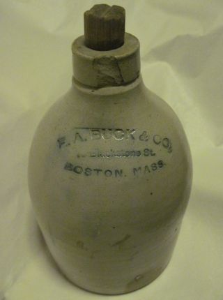 F.  A.  Buck & Co.  Blackstone St.  Boston,  Mass.  Stoneware Jug Salt Glaze 9.  5 " X 6 "