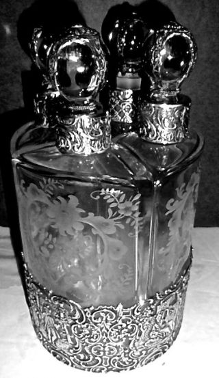 Antique Solid Silver And Glass Perfume Decanter Set