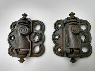 Vtg Victorian Cast Iron Spring Loaded Screen Door Hinges