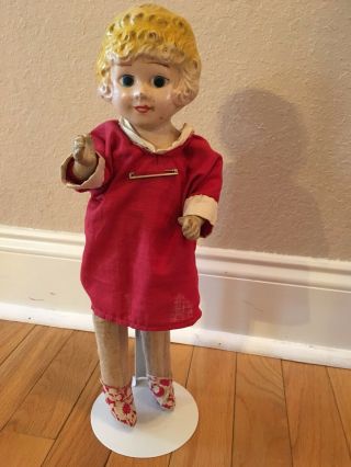 Vintage Little Orphan Annie Doll - 1930’s - With Stand