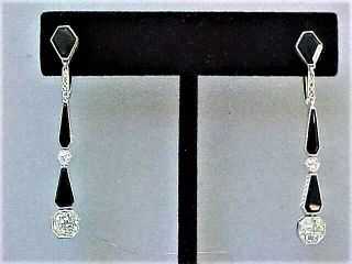 Art Deco 1 1/2 carat tw Diamond & Onyx Screw Back Earrings in 18K White Gold 10