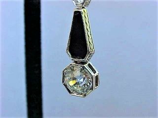 Art Deco 1 1/2 carat tw Diamond & Onyx Screw Back Earrings in 18K White Gold 12