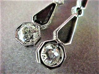 Art Deco 1 1/2 carat tw Diamond & Onyx Screw Back Earrings in 18K White Gold 3