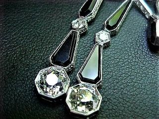Art Deco 1 1/2 carat tw Diamond & Onyx Screw Back Earrings in 18K White Gold 5