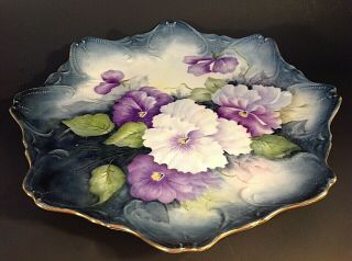 VINTAGE SCALLOPED CABINET PLATE.  HAND PAINTED SIGNED RUTH SEEMAN.  10 1/4 