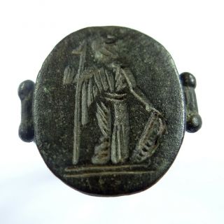 Roman Ancient Artifact Bronze Legionary Ring With Warrior