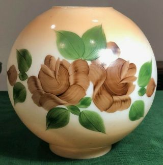 Vintage Hand - Painted Floral Ball Globe Shade Gwtw Oil Lamp 8 1/2 " X 4 " Fitter