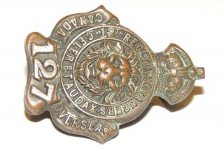 WW1 WW2 Canadian 127th CEF 12 York Rangers cap badge COLLAR BADGE 3