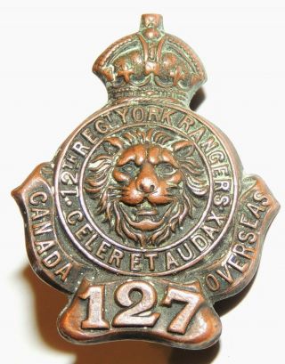 WW1 WW2 Canadian 127th CEF 12 York Rangers cap badge COLLAR BADGE 4