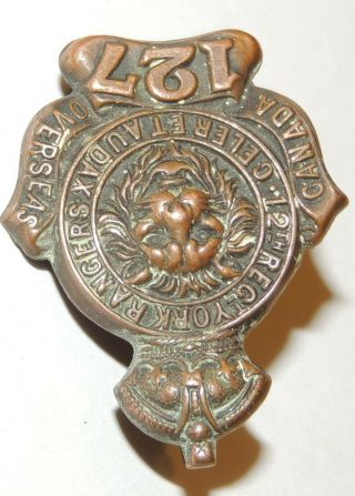 WW1 WW2 Canadian 127th CEF 12 York Rangers cap badge COLLAR BADGE 5