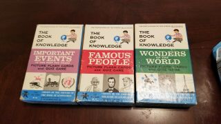 Set Of 3 Vintage (1960) Picture Flash Cards,  Quiz Game The Book Of Knowledge