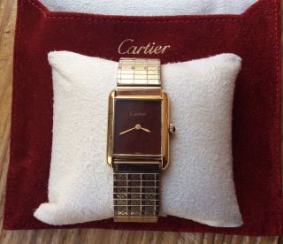 Cartier Vintage Watch - 18k Electroplated With Blue Lapis Crown Rare Cartier