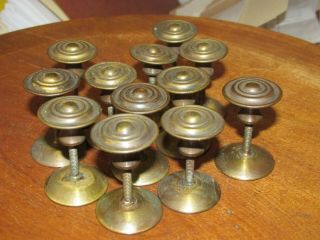 12 Matching Antique Victorian Brass Drawer Knobs Or Pulls With Convex Post Ends