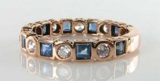Engagement 9ct 9k Rose Gold Sapphire Diamond Eternity (3/4) Art Deco Ins Ring