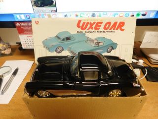 Vintage Black Luxe Corvette Convertible Tin Toy Friction Car,  W/box