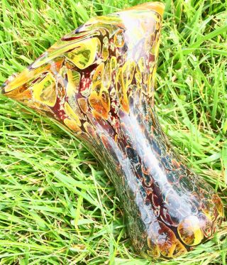 Rare Antique Psychedelic Hand Blown Brown Art Glass Vase