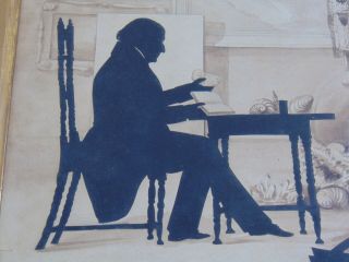 c.  1841 EXQUISITE ANTIQUE SILHOUETTE with WATERCOLOR PAINTING BACKGROUND 10