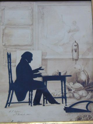 c.  1841 EXQUISITE ANTIQUE SILHOUETTE with WATERCOLOR PAINTING BACKGROUND 12