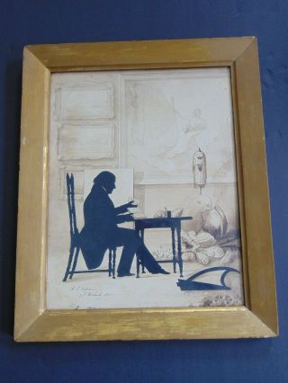 c.  1841 EXQUISITE ANTIQUE SILHOUETTE with WATERCOLOR PAINTING BACKGROUND 2